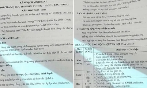 Lùm xùm thông tin một trường vinh danh phụ huynh kim cương, vàng, bạc, đồng