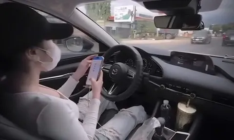 Xác minh clip cô gái thả 2 tay, lướt điện thoại khi lái ô tô
