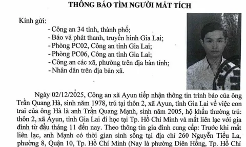 Gia Lai: Tìm kiếm nam sinh viên mất liên lạc gần 1 tháng