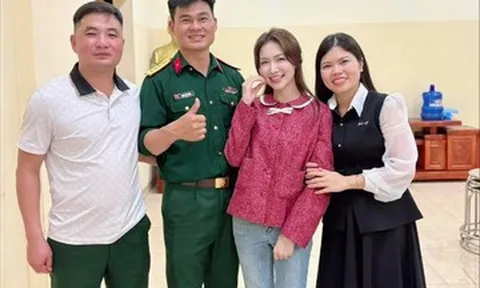 Đại úy Thăng Văn Cương đưa Hòa Minzy và bé Bo ra mắt đồng nghiệp