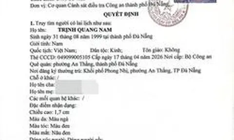 Công an truy tìm người có tên Trịnh Quang Nam SN 1999