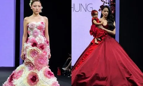 Negav chỉnh váy cho Uyển Ân, Ngô Thanh Vân bế con gái 1 tuổi diễn thời trang