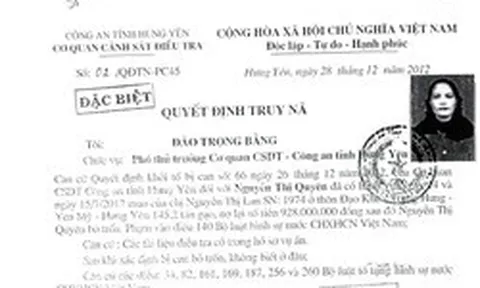 Công an điều tra giao dịch mua gạo 928 triệu đồng: Truy nã Nguyễn Thị Quyên SN 1966
